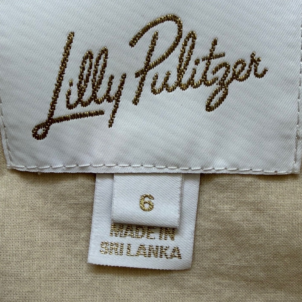 Lilly Pulitzer Mialeigh Lagoon Linen Dress 6 Beige Shift Puff Sleeve Coastal - Picture 3 of 14